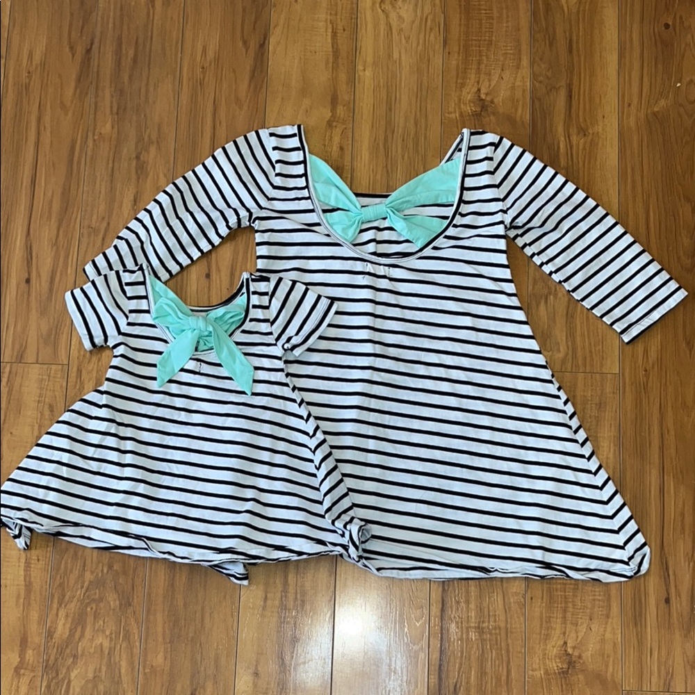 Matching Striped Dresses with Bow Detail